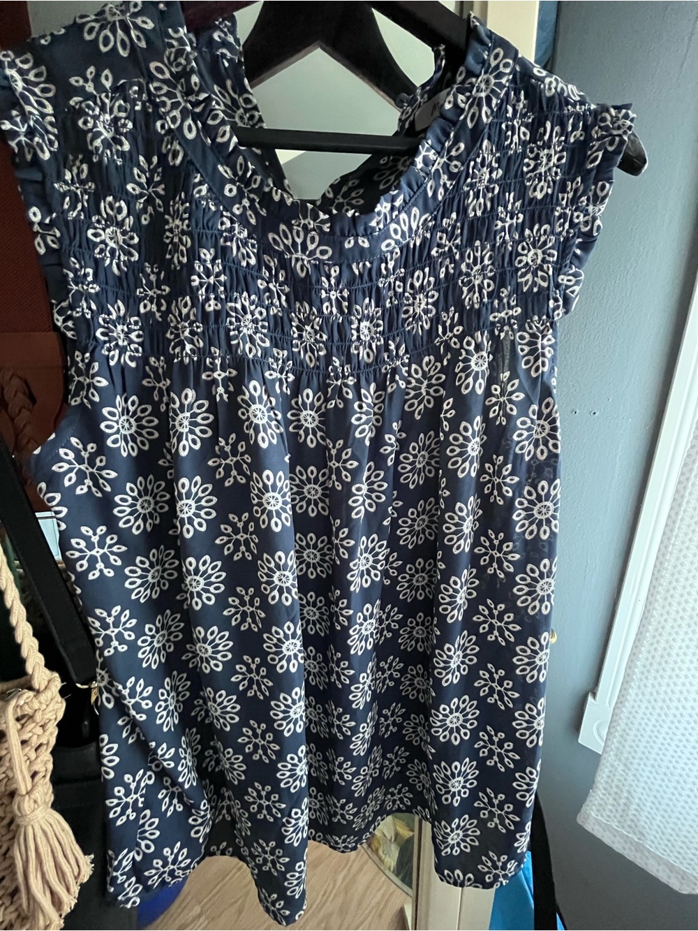 Monday Fun Navy Floral Smocked Dress